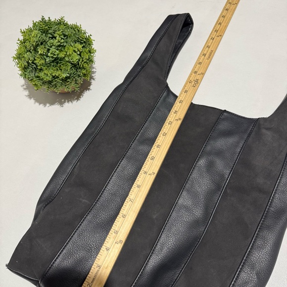Urban Expressions Black Leather Suede Stripe Patchwork Hobo‎ Bag Purse Edgy - Picture 6 of 6